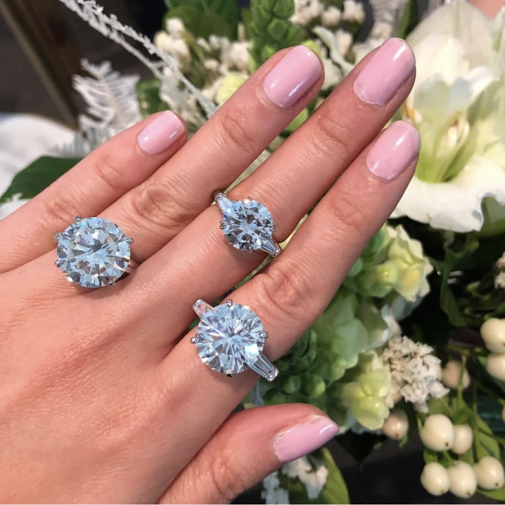 

Eternal 100% 925 Sterling Silver round 4ct Simulated Diamond Wedding Engagement Cocktail rings finger Women Jewelry wholesale