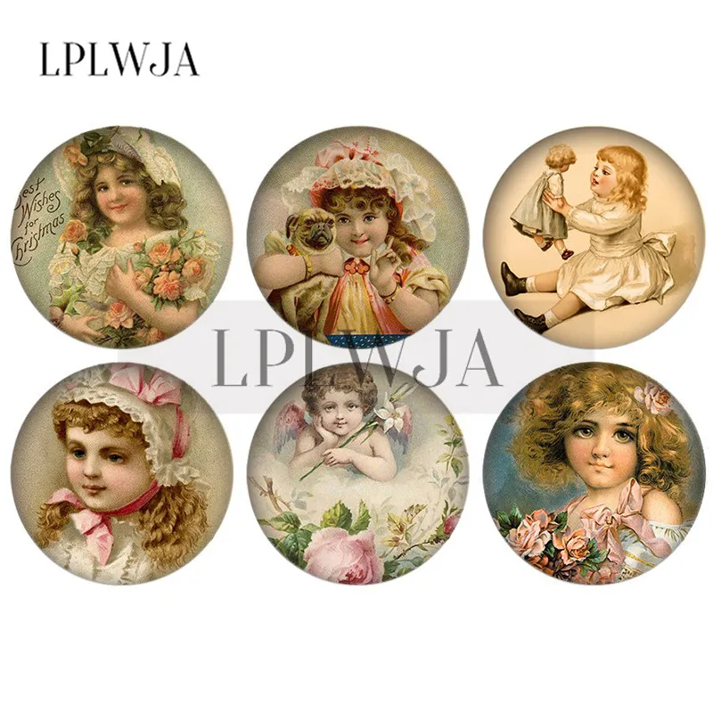 

LPLWJA Retro Girl With Flowers Round Glass Photo Cabochon Flatback Base Tray Blank Jewelry Accessories For Necklace keychain