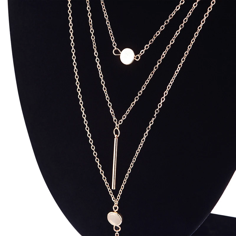 

Fashion Alloy metal bar Pendant 3 Layers Chain Necklace Chunky Women statement Choker Necklaces Women Jewelry #236995