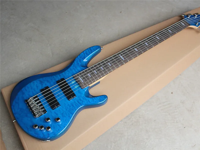 6 струн синего корпус для электрической бас-гитары гитара с 2 черными активными
