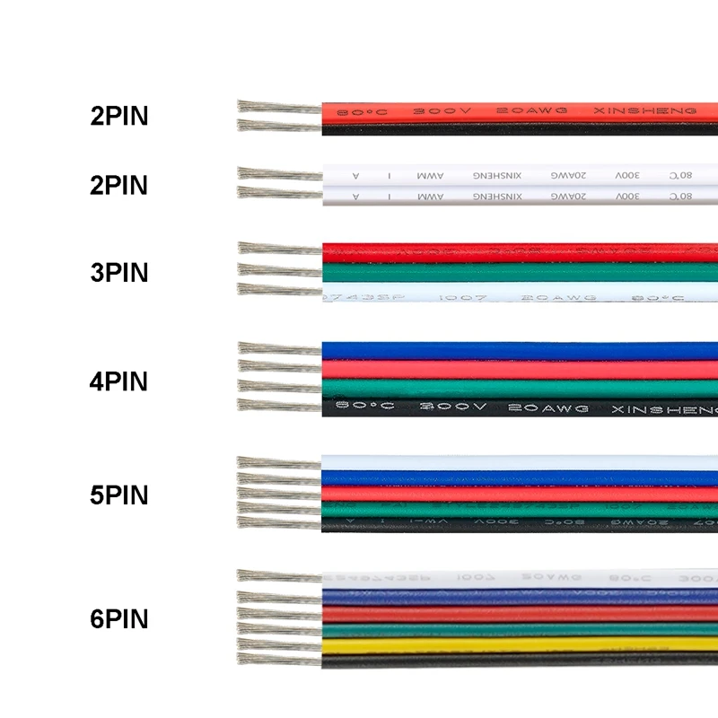 5/100 м Светодиодная лента соединительный кабель 2 Pin провод 22/20/18AWG 3/4/5/6pin RGB