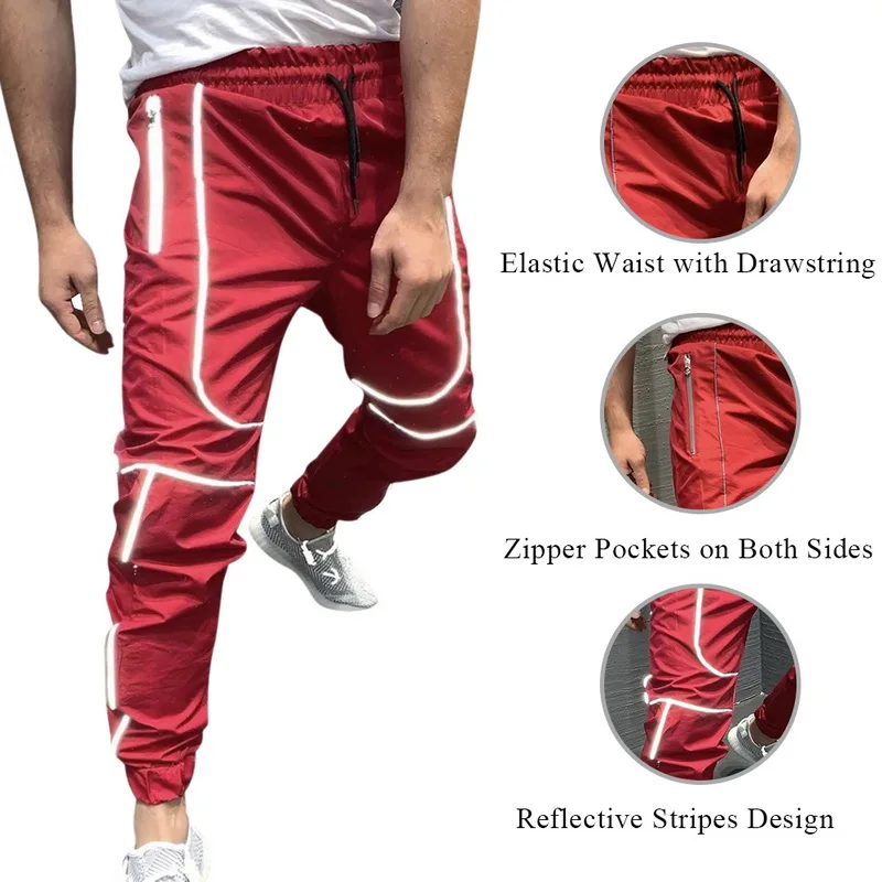 

Men's sports reflective pants night running pants training gym fitness men's pencil jogging long slim pants jogging sportswear
