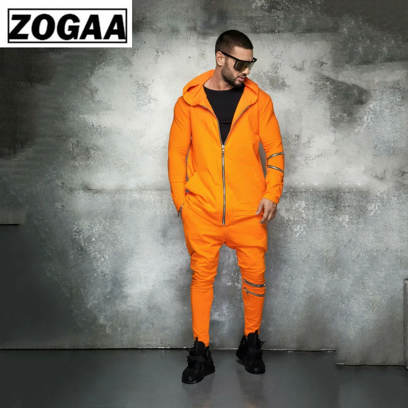 ZOGGA 2019 модные спортивные костюмы мужские толстовки с капюшоном + беговые штаны 2