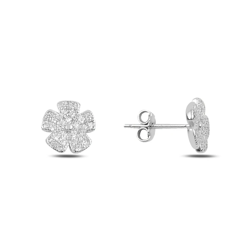 

Silver 925 Sterling Zircon Cubic Zirconia Flower Earrings