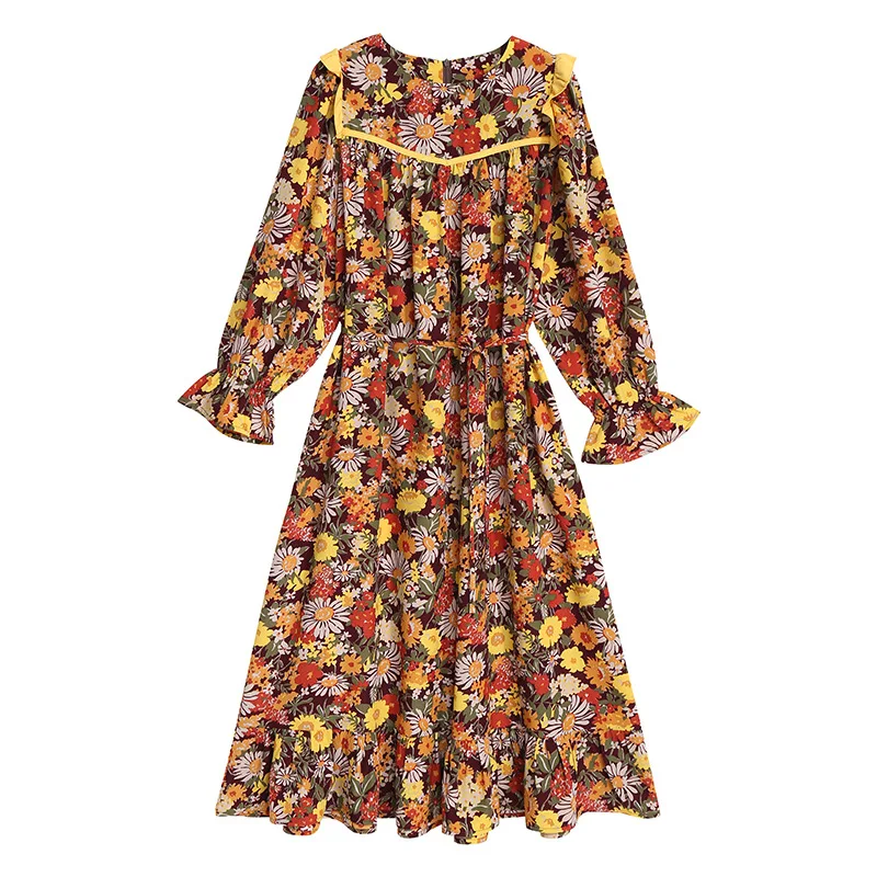 

Women Long Maxi Dresses Bohemia O-neck Long Sleeve Floral Print Ethnic Summer Beach Female Stylish Style Dress