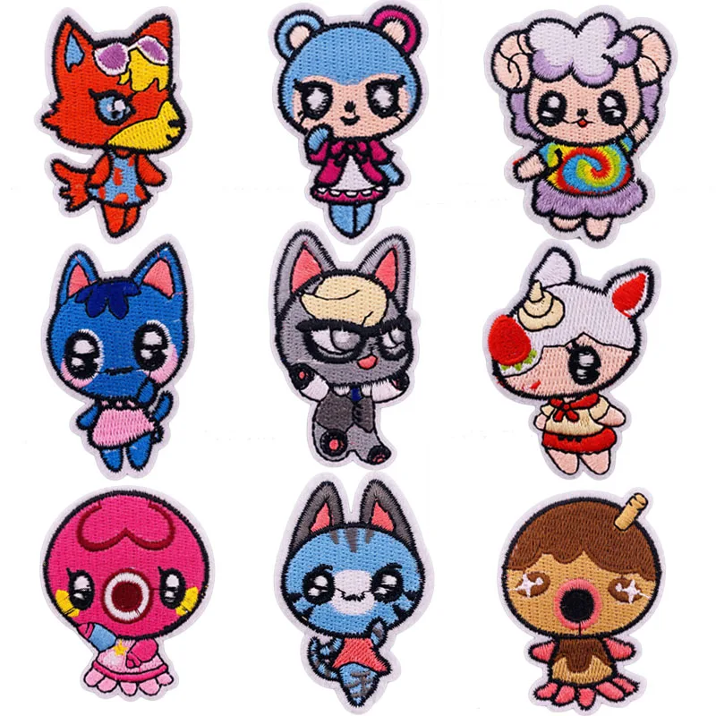 

animal crossing embroidery iron on patches stripes thermo stickers on clothes application fusible clothing anime patch applique
