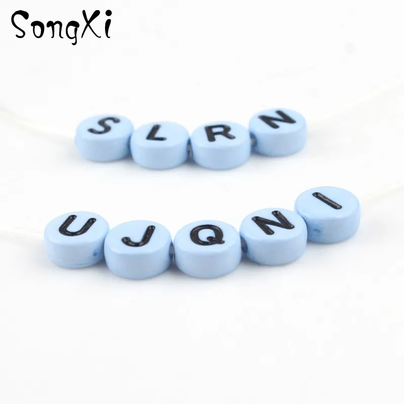 100 шт. синие буквы акриловые бусины 4*7 мм круглый плоский Алфавит россыпью для