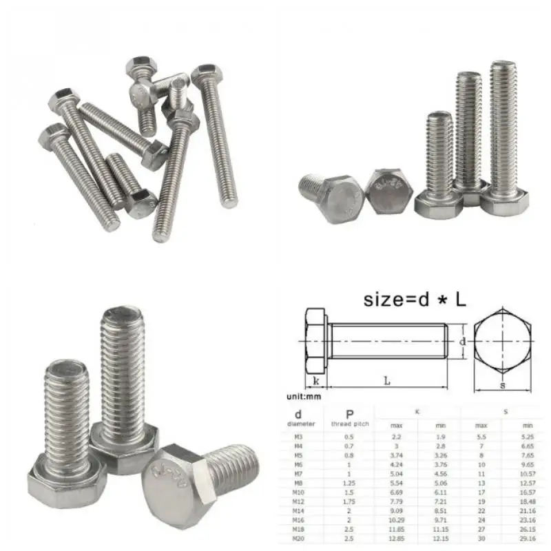 

10 pcs 304 stainless steel hexagon bolt, screw and nut set large full extension screw M4 M5 M6 M8 M10