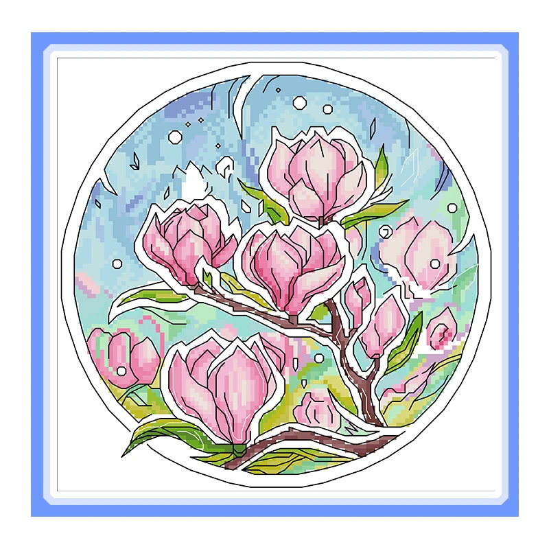 

Blooming Bright Magnolia Cross Stitch Kits Embroidery Needlework Sets 11CT 14CT DIY Blank Canvas Sewing Crafts Home Decoration