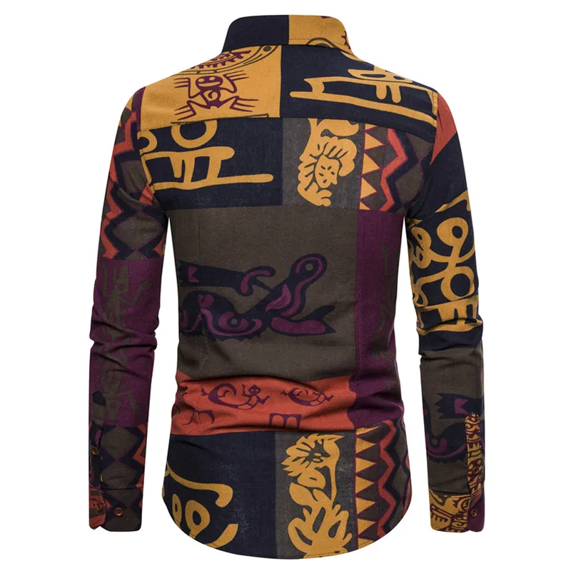 Рубашка Мужская льняная приталенная с длинным рукавом в клетку винтажная