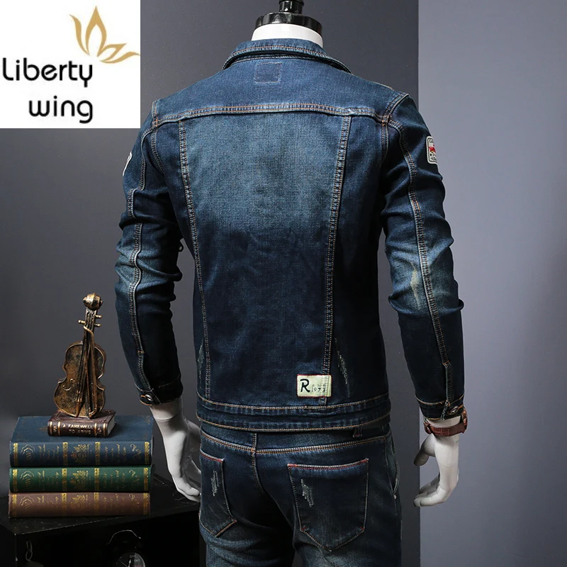 Мужской джинсовый комплект из двух предметов зимняя утепленная куртка с