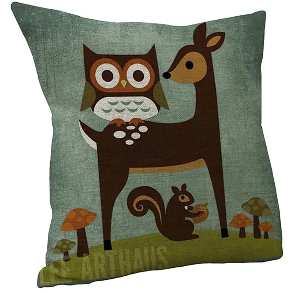 

Nunubee Throw Sofa Car Bed Decor Cotton Linen Pillow Case Cushion Cover Deer Owl Squirrel