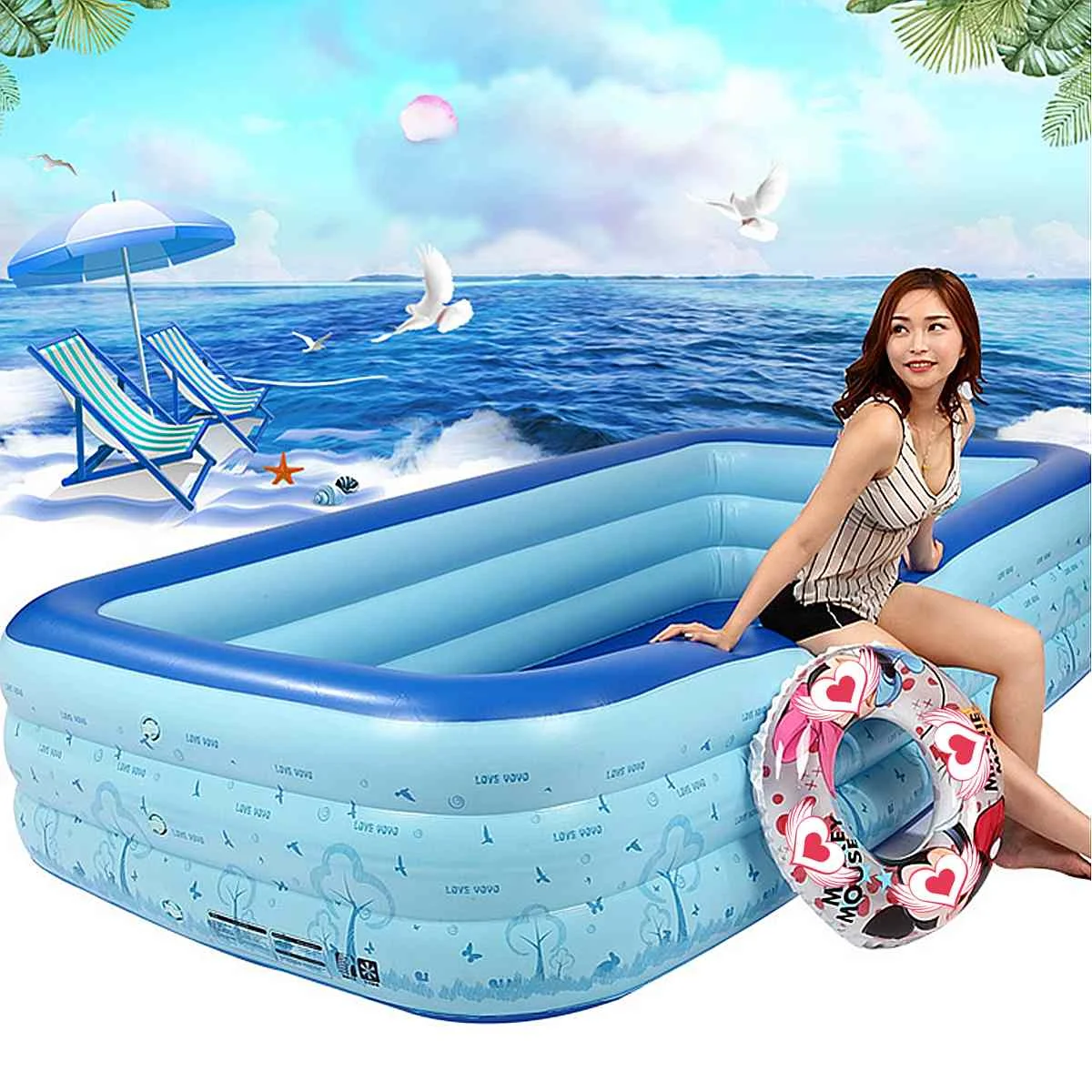

3 м x 1,8 м надувной бассейн из ПВХ 3-кольцевой утолщенный для всей семьи Летние Водные игры для взрослых и детей надувные бассейны