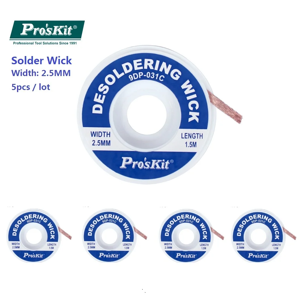 031C 5pcs Фитиль для распайки с оплеткой для удаления припоя, вакуумный присоска для отпайки, инструмент для отпайки Proskit BGA, фитиль для припоя 1,5 мм 2 мм 2,5 мм - Цвет: 031C 5pcs