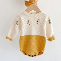autumn baby girl newborn rompers clothes spring baby girl rompers girl long sleeves knit sunflower embroider rompers