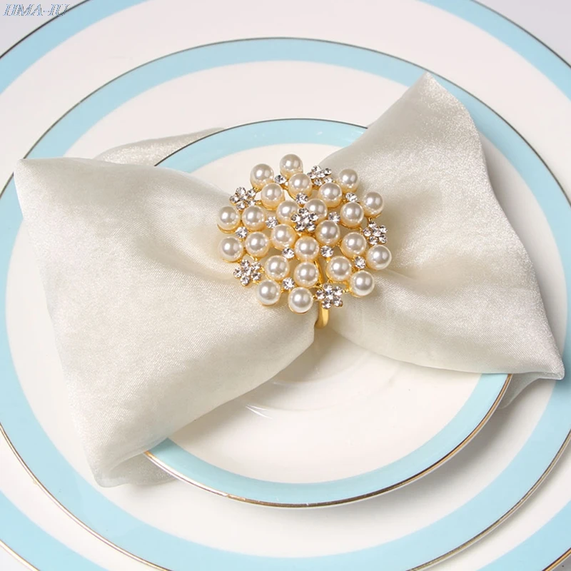 

White pearl napkin ring beaded wedding napkin ring whole sake napkin ring
