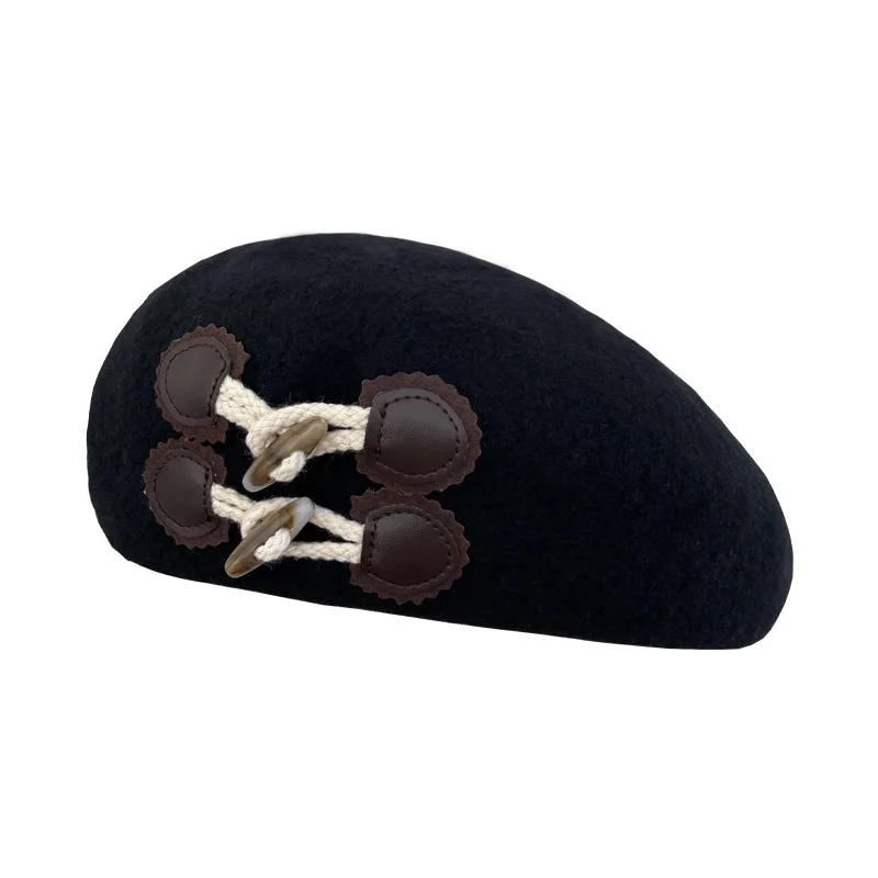 

Horn Buckle Woolen Beret Female Autumn and Winter Large Version Japanese Retro Face Small Big Head Painter Hat
