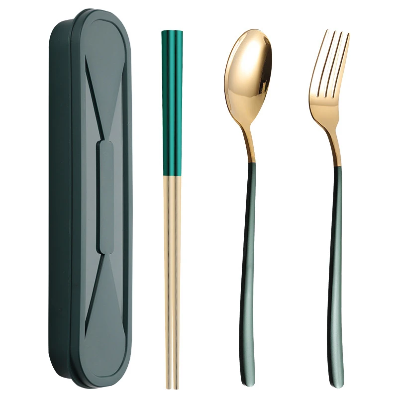 3PCS/Set Cutlery Spoon Fork Chopsticks Set Dinnerware Lunch Tableware With Box 304 Stainless Steel Portable Kitchen Accessories | Дом и сад