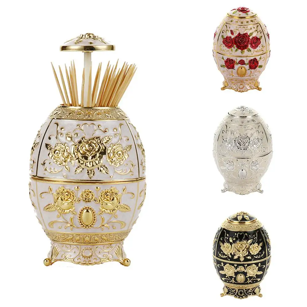 

Hot New Design Metal Vintage Automatic Toothpick Holder Zinc Alloy Metal Toothpick Dispenser Box Organizer European Style