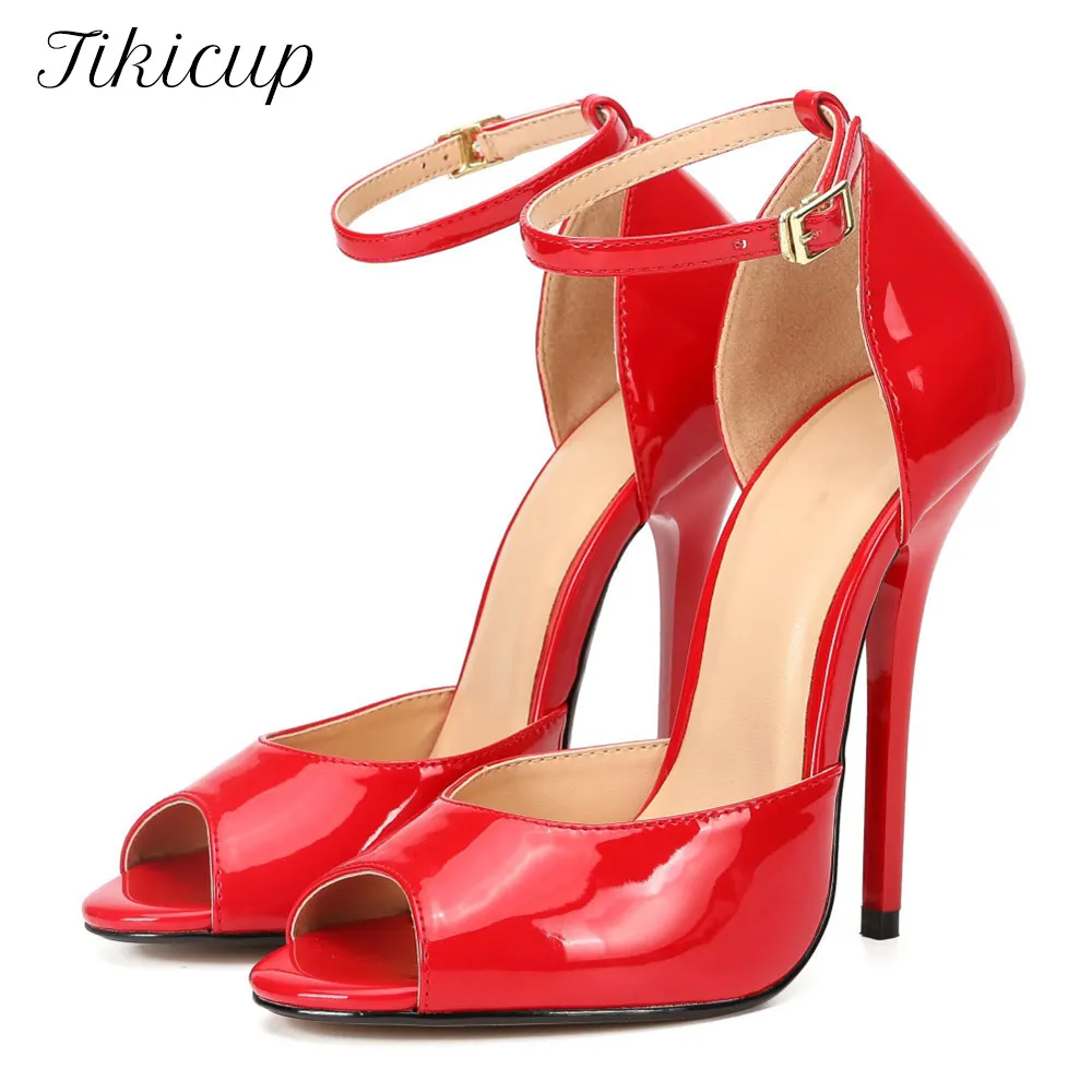 

Tikicup Unisex Ankle Strap Peep Toe High Heels Drag Queen Crossdresser Shoes Summer Women 13cm Stiletto Sandals Plus Size 37-48