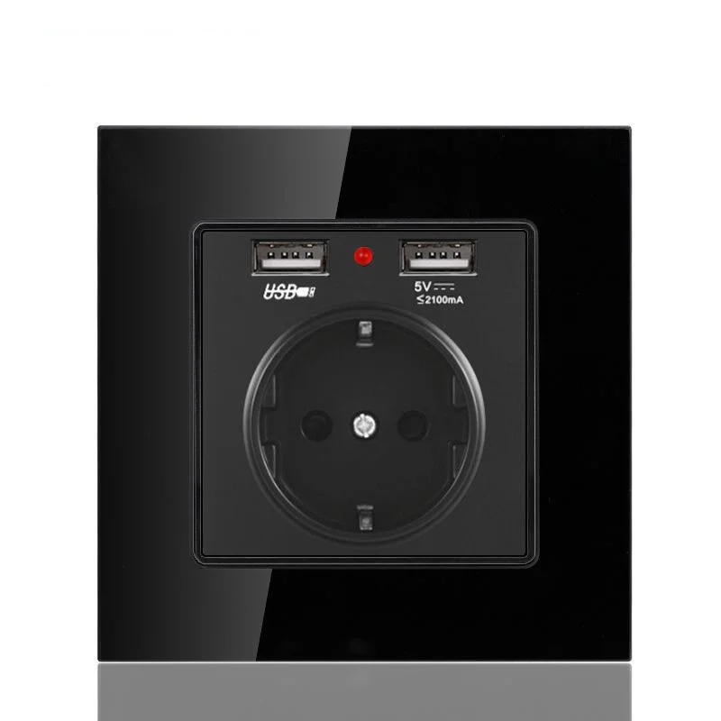 

Стеклянная белая розетка из нержавеющей стали с двойной USB-панелью, французская, немецкая и Европейская стандарт 86, Скрытая установка