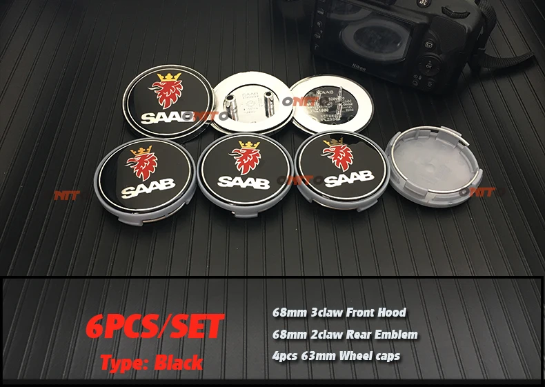 

6pcs 60mm 63mm 68mm Saab 9-3 9-5 9-2x 9-5x Car Wheel Center Hub Cap Badge Emblem Wheel Dust-proof covers logo boot hood Stickers