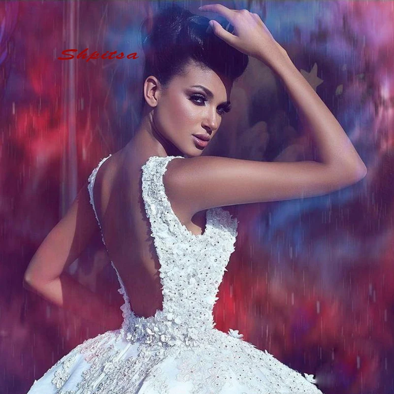 

Sexy Lace Wedding Dress Plus Size Ball Gown Flower Princess Luxury White Ivory Bridal Bride Wedding Gowns