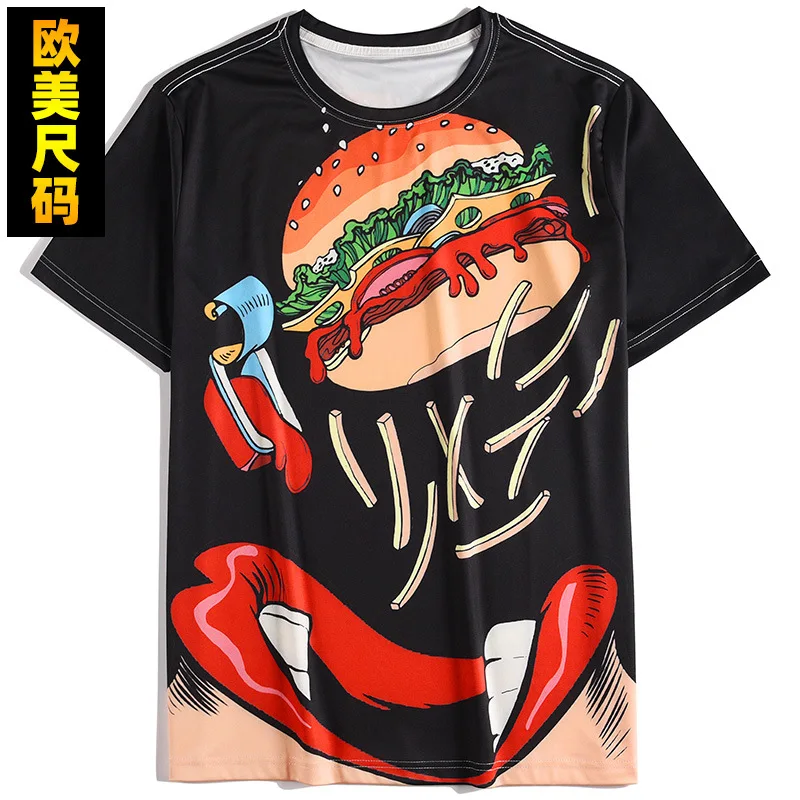 

2021 new summer men's T-shirt loose 3D printing Harajuku oversized T-shirt casual men's T-shirt O-neck hip-hop sports top