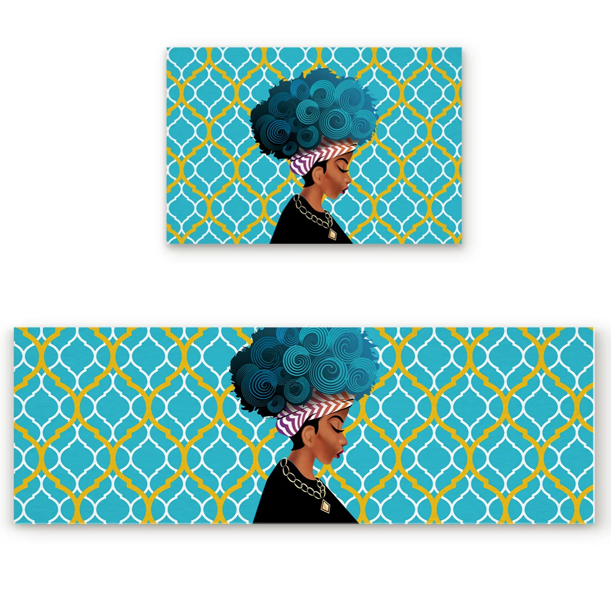 Moroccan Green Pattern African Women 2 Piece Mat For Kitchen Under A Pet Water Food Bowl Doormats Entrance Way Bathroom | Дом и сад