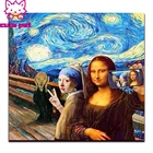 Алмазная 5d картина сделай сам, картина с юмором Моной Лизой, вышивка крестиком, мозаика, вышивка, алмазная круглая квадратная картина