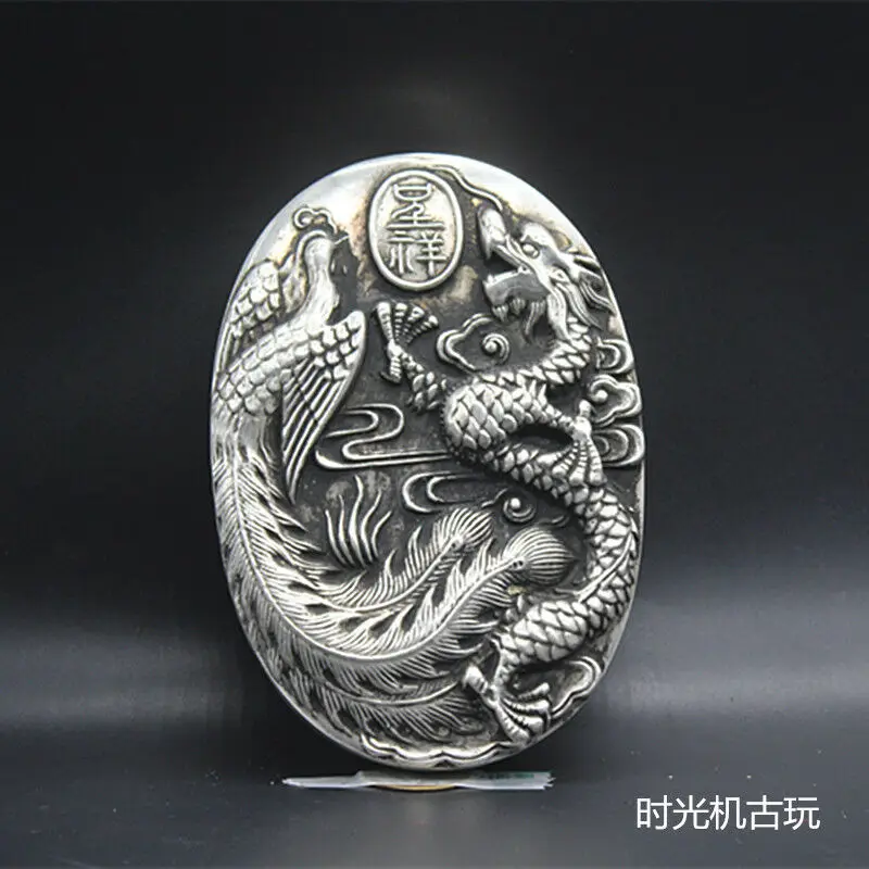 

China old Plate with silver Dragon and Phoenix inkstone
