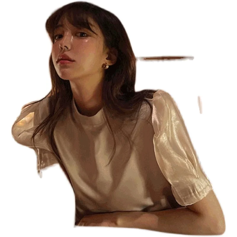 

2021 Early Spring New Products Ins Korean Style Elegant Lantern Sleeve Design Top Slim Fit Slimming Versatile Non-mainstream