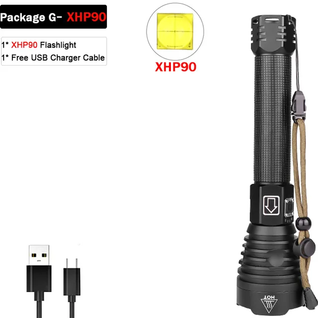 G Яркий Перезаряжаемый светодиодный светильник-вспышка XHP90 XHP70.2, супер мощный фонарь, водонепроницаемый охотничий светильник с зумом, 18650 или 26650 Battey - Испускаемый цвет: G
