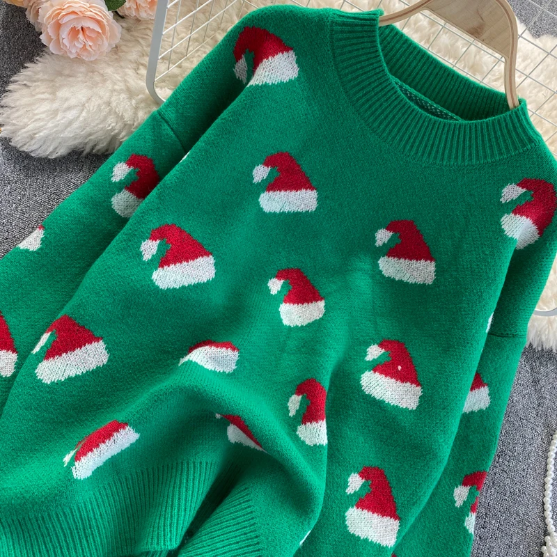 

High Quality Christmas Sweater 2021 New Female Korean Style Loose Casual Pullover Long Sleeve Knitted Top Oversized Sweaters