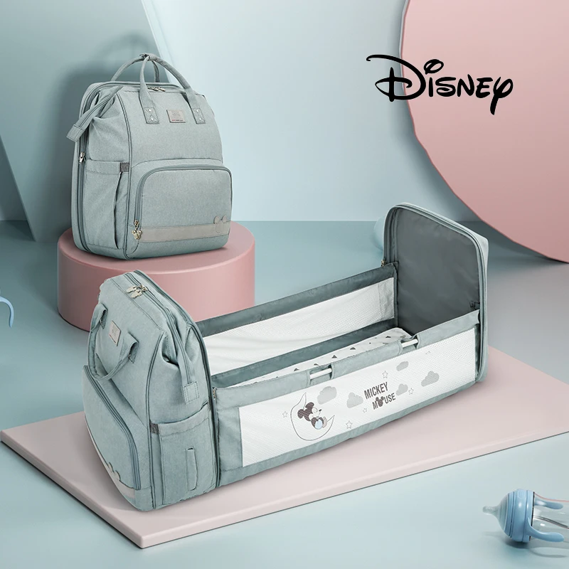 Disney Multifunctional Portable Large Mom Diaper Bag Folding Baby Travel Backpack Baby Bed Diaper Changing Table Pad for Outdoor