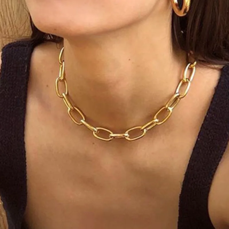 

Punk Chain Necklace for Women Vintage Gold Silver Color Choker Necklaces Simple Chains Fashion Jewelry Party Accessories