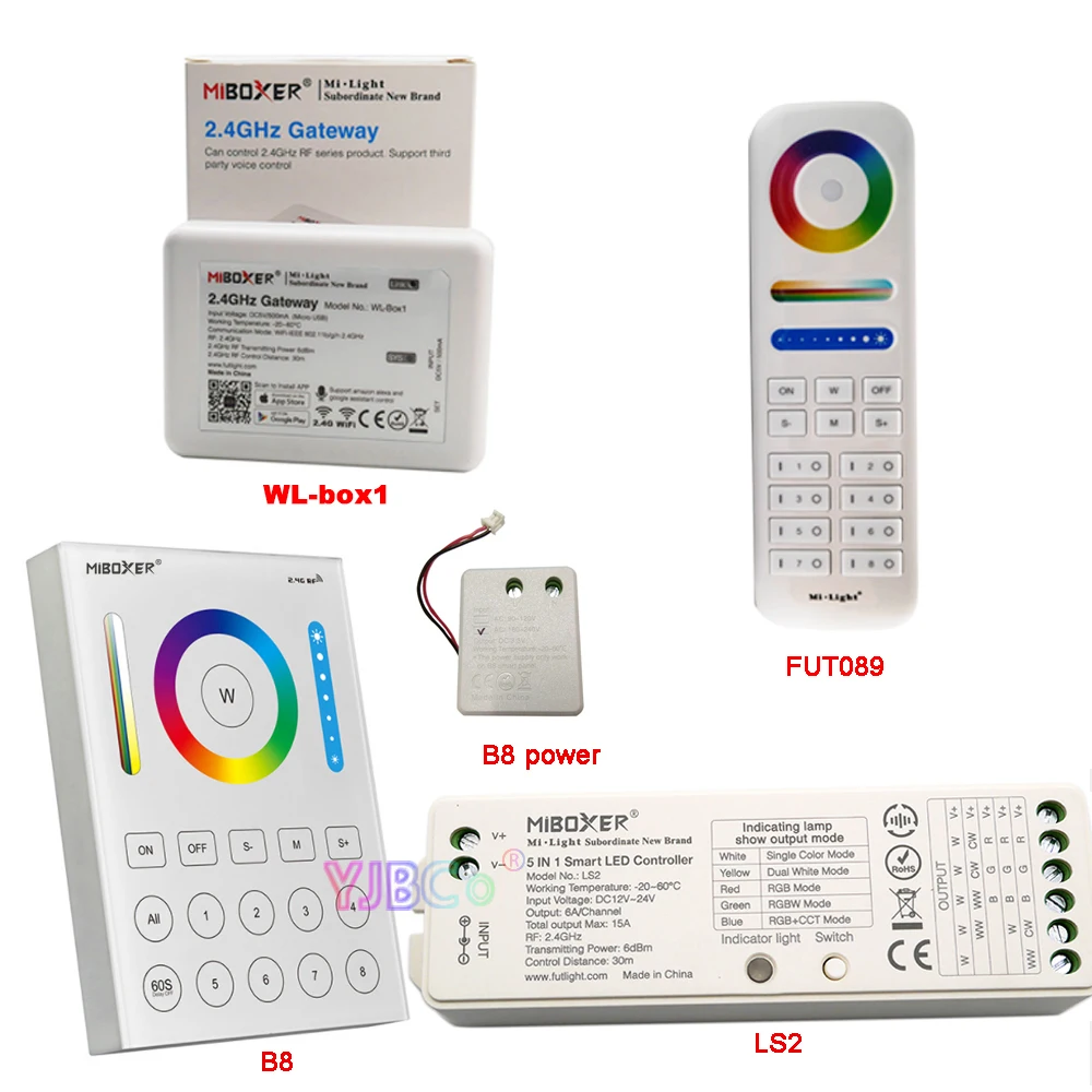 

Miboxer FUT089 2.4G 8 Zone Remote RGB+CCT LED Controller B8 Wall mounted Touch Panel,LS2 5IN 1 smart LED Strip Controller