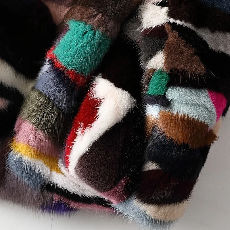 New  Fashion Mix Mink Coat Female Color Mink Fur Short Casual Fur Coat Womens Coats Winter Faux Fur O-Neck  Leopard Coat