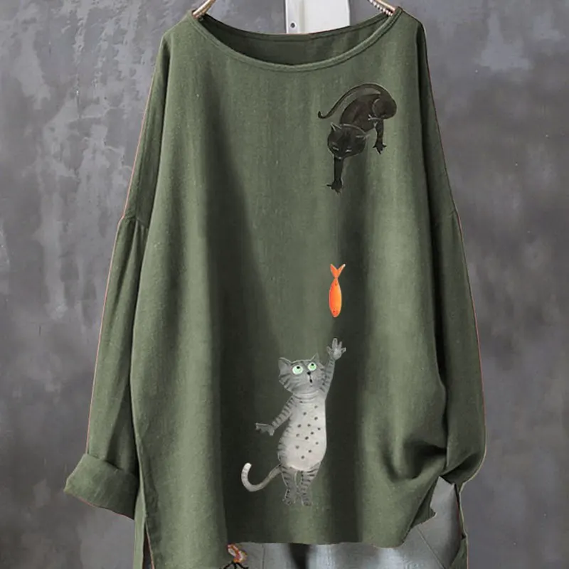Grass Green-Print 3 Mferlier, негабаритная футболка, Femme, круглый вырез, длинный рукав, Сплит, неровный подол, 8XL, 7XL, 6XL, универсальная, цветочный принт, женские футболки, повседневная - Цвет: Grass Green-Print 3