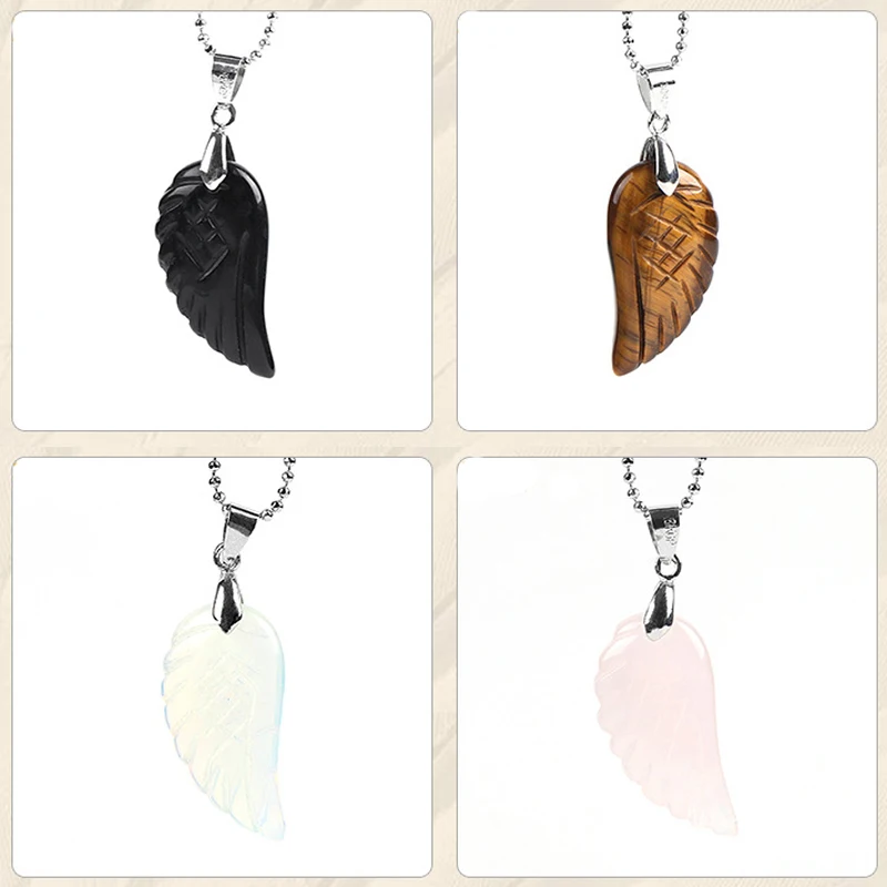 M & G Природный кристалл Крылья Ангела ожерелье сплошной цвет камень кулон