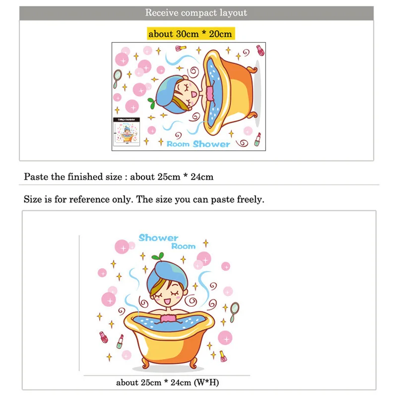 

Lovely girl in the bath Glass Door Wall Sticker Shower Waterproof bathroom Home Decoration Art Decals Stickers wallpaper