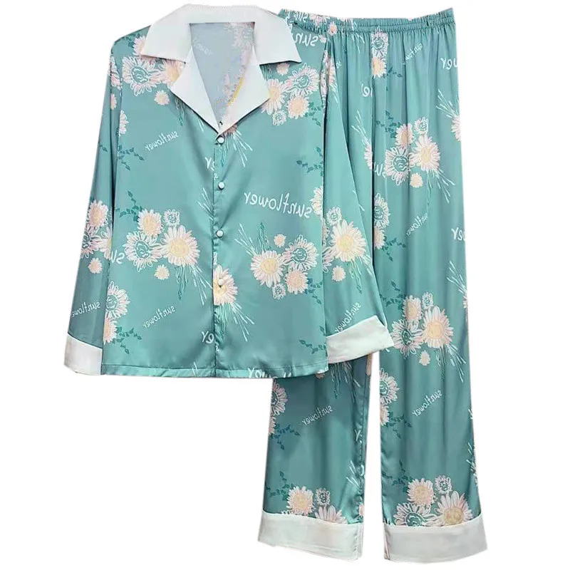 

Sexy Silk Pajamas Women's Long Sleeve Pants Casual Thin Suit Home Clothes Bathrobe Pajamas Sleepwear Nightgown