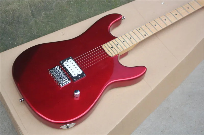 

Металлическая красная электрическая гитара с мостом тремоло, Кленовая подставка, серебряная фурнитура, можно настроить, бесплатная достав...