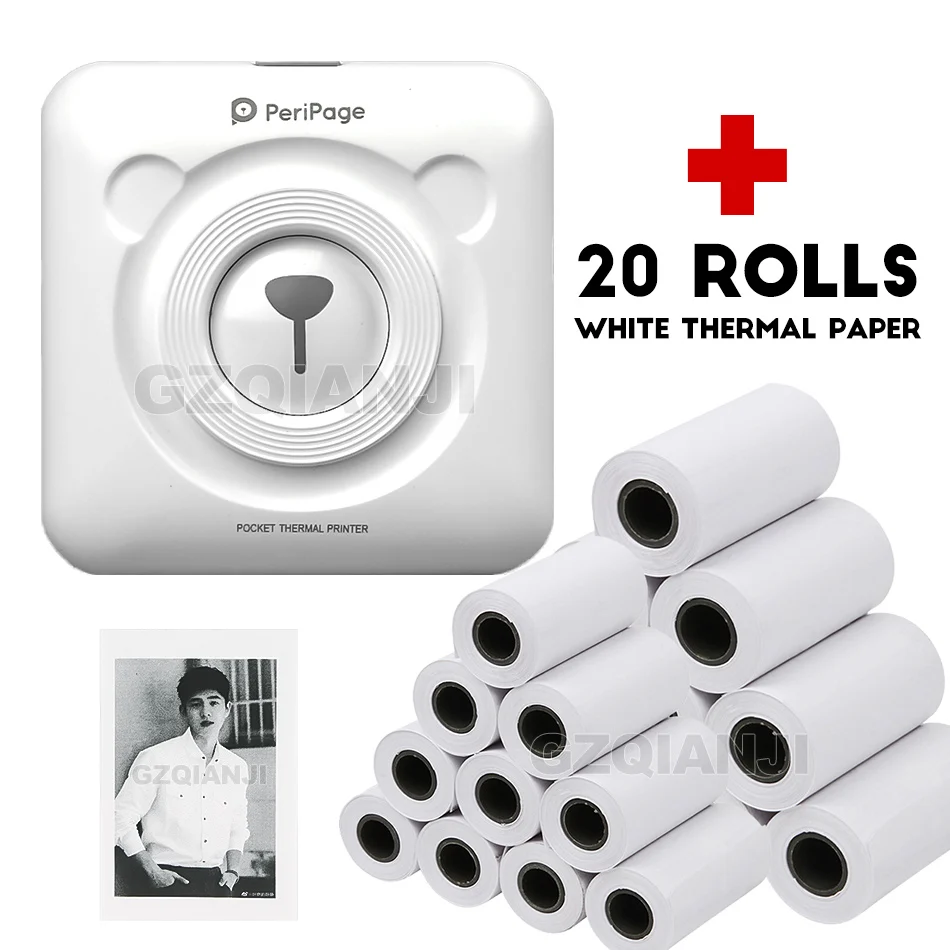 White-20-ROLLS Paper Peripage Мини Карманный Фотопринтер Портативный Термопринтер Принтер Bluetooth USB Для Мобильного Android iOS Телефон ПК A6 - Цвет: White-20-ROLLS Paper