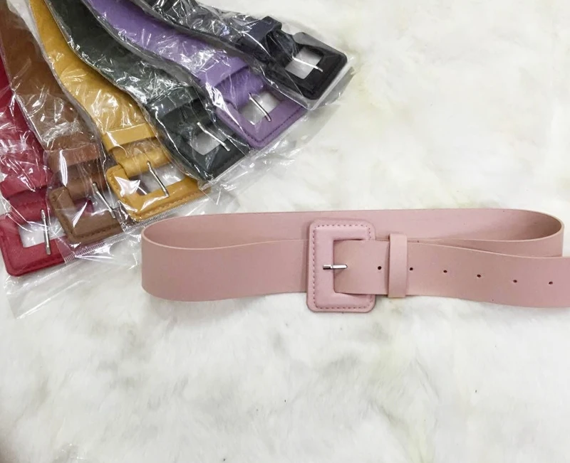 Женский однотонный короткий ремень из искусственной кожи милый розовый пояс корейские широкие ремни