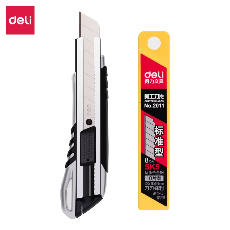 Deli Zinc Alloy Utility Knife Set Paper Cutter 1pc + Steel Blade 1 Box Office School Supplies 33416 | Канцтовары для офиса и
