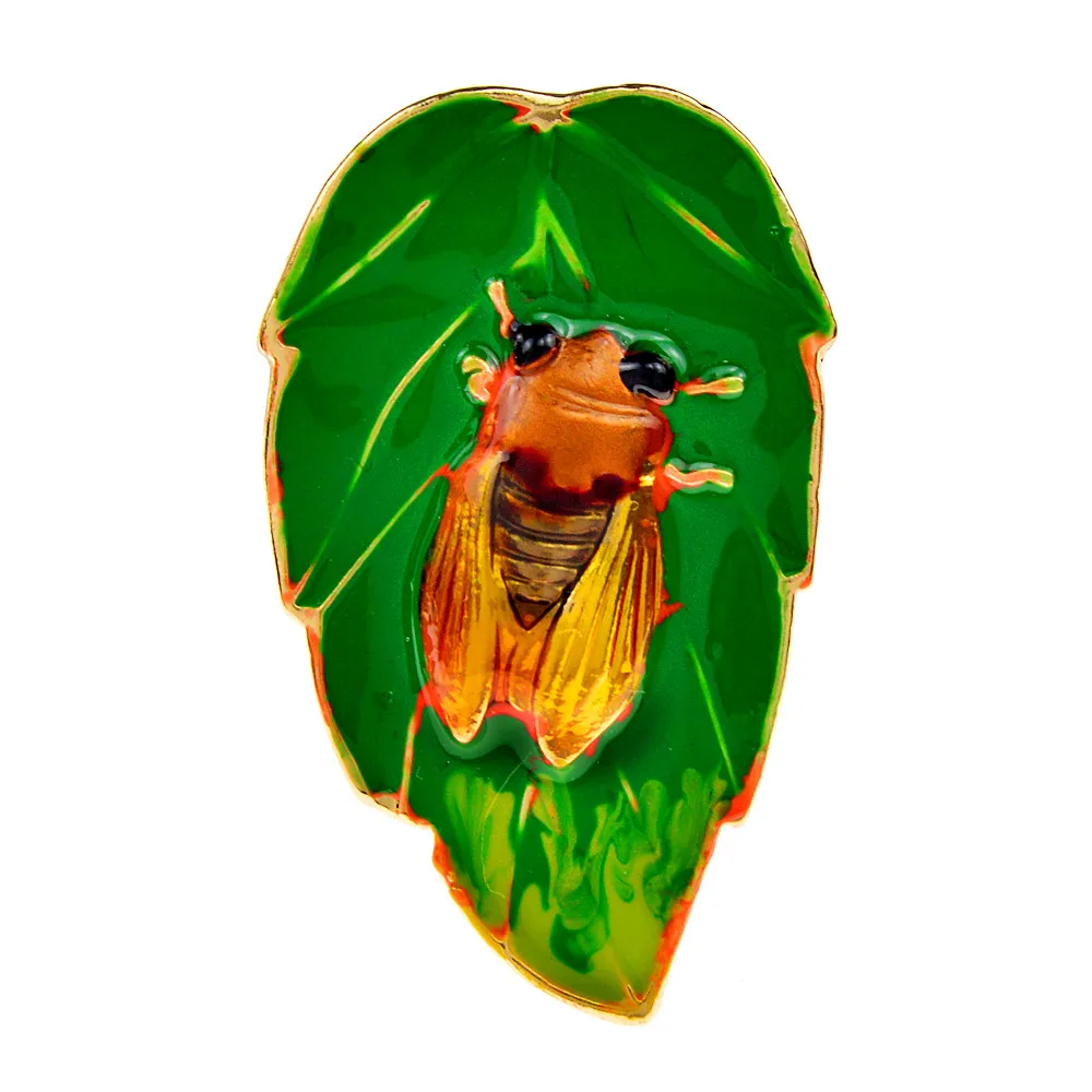 

CINDY XIANG New Arrival Cicada Bug Brooches For Women Cute Beautiful Enamel Leaf And Bettle Pin 2 Colors Available Good Gift