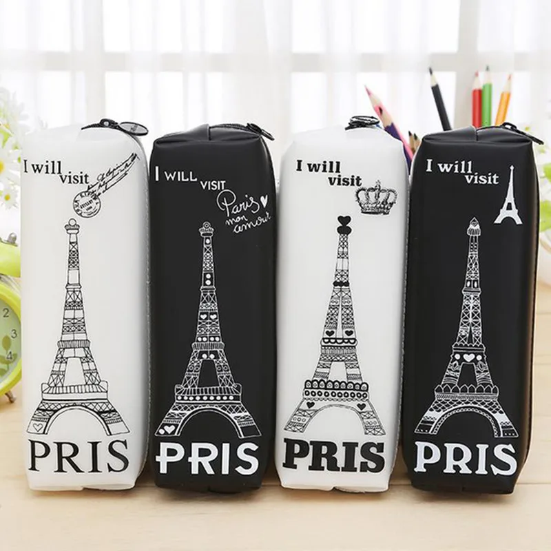 Черный белый силикагель Эйфелева башня пенал перьевая ручка чехол школьные