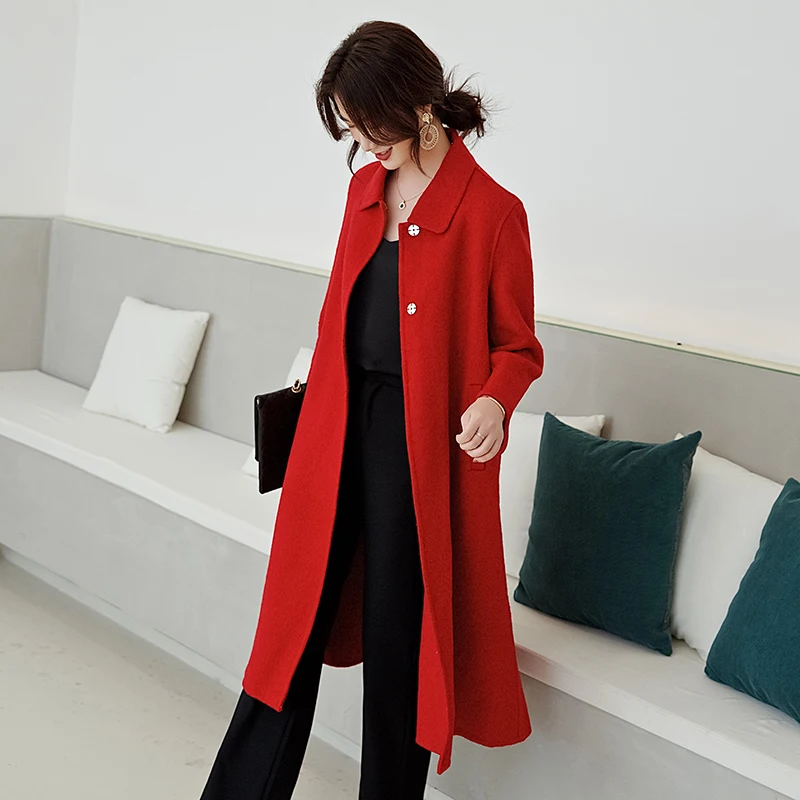 

2019 new double-faced cashmere coat women's long section high-end woolen coat 100% wool woolen