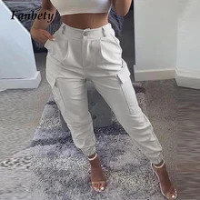 Women Elegant Solid Color High Waist Button Pants Spring Summer Fashion Casual Pockets Cargo Pant Trouser Loose Harajuku Overall